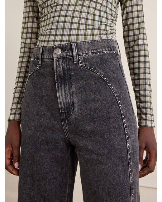 Veronica Beard Blue Grant Studded High-Rise Wide-Leg Jeans