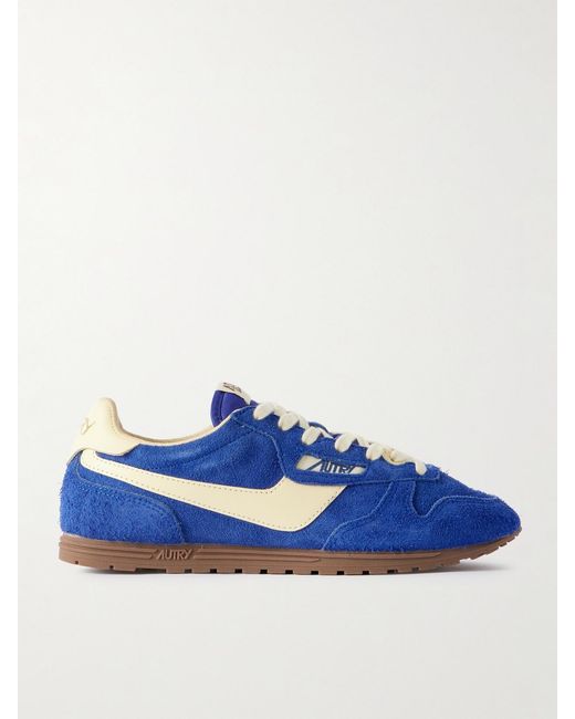 Autry Blue Windspin Leather-Trimmed Brushed Suede Sneakers