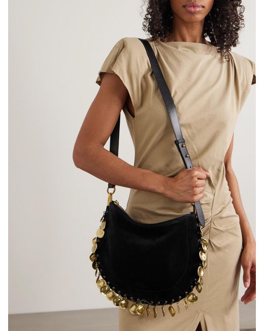 Isabel Marant Black Oskan Soft Embellished Leather-Trimmed Suede Tote