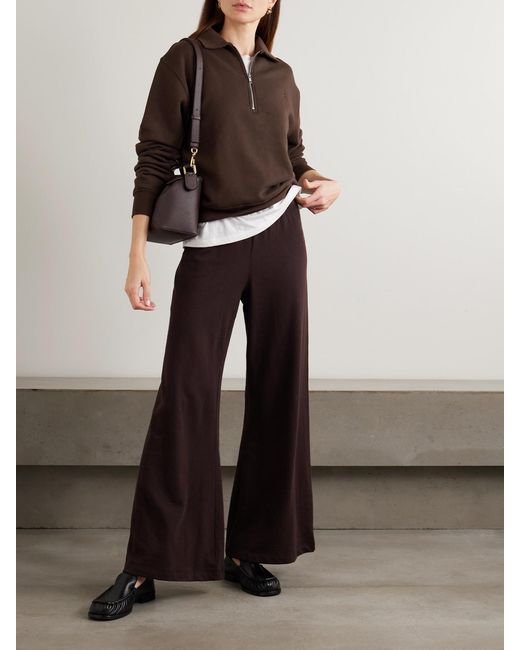 ÉTERNE Brown Embroidered French Cotton And Modal-Blend Terry Half-Zip Sweatshirt