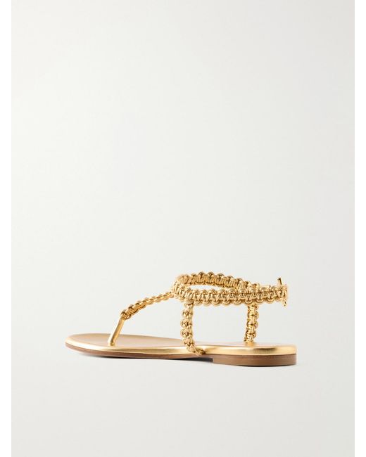 Gianvito Rossi Natural 5 Braided Metallic Leather Thong Sandals
