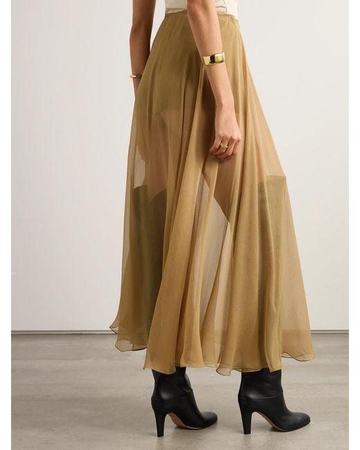 Chloé Natural Pleated Silk-Mousseline Midi Skirt