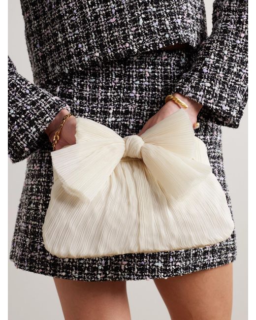 Loeffler Randall Natural Rayne Bow-Embellished Plissé-Organza Clutch