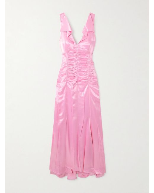 Jil Sander Pink Open-Back Ruched Pleated Satin Gown