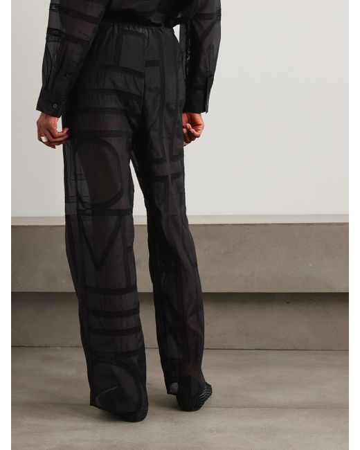 Pantalon Large En Voile De Coton Biologique Et De Soie Mélangés À Broderies Totême  en coloris Black