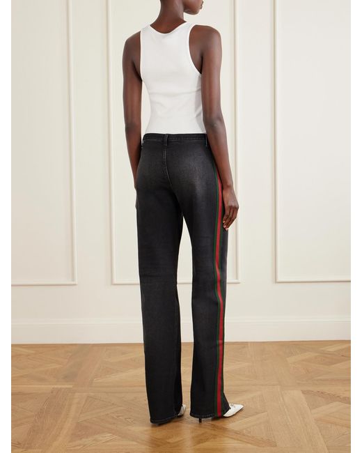 Gucci Black Low-Rise Webbing-Trimmed Straight-Leg Jeans