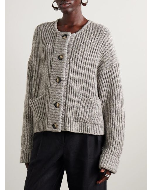 Proenza Schouler Gray Azura Ribbed Wool Cardigan