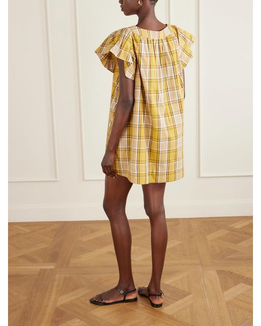 Sea Yellow Copeland Plaid Cotton-Poplin Mini Dress
