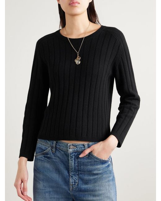 Nili Lotan Black Alise Ribbed Merino Wool And Cashmere-Blend Sweater