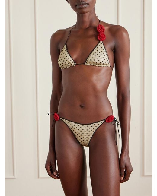 Oseree Natural Lumière Appliquéd Polka-Dot Lurex Bikini