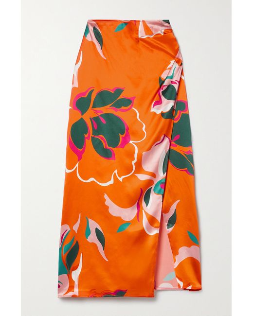 Reformation Sabine Floral-print Silk-charmeuse Midi Skirt in Orange ...