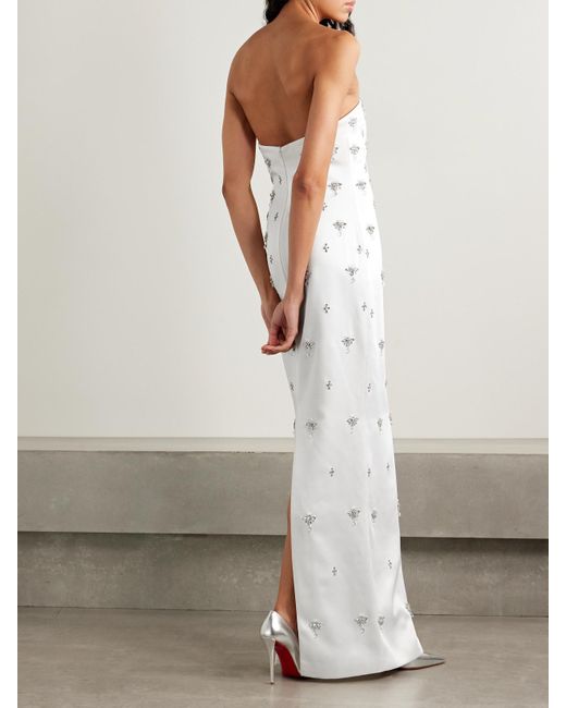 retroféte White Elise Strapless Embellished Satin-Crepe Gown