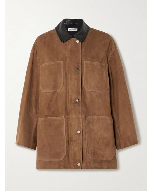 Nour Hammour Brown Barn Leather-Trimmed Suede Jacket