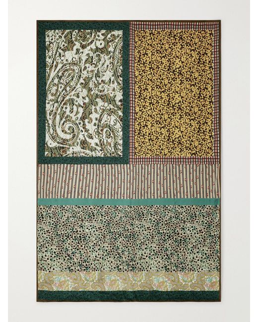 Dries Van Noten Green Floral-Printed Satin Scarf