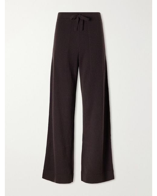 LeKasha Black Suria Ribbed Organic Cashmere Wide-Leg Pants