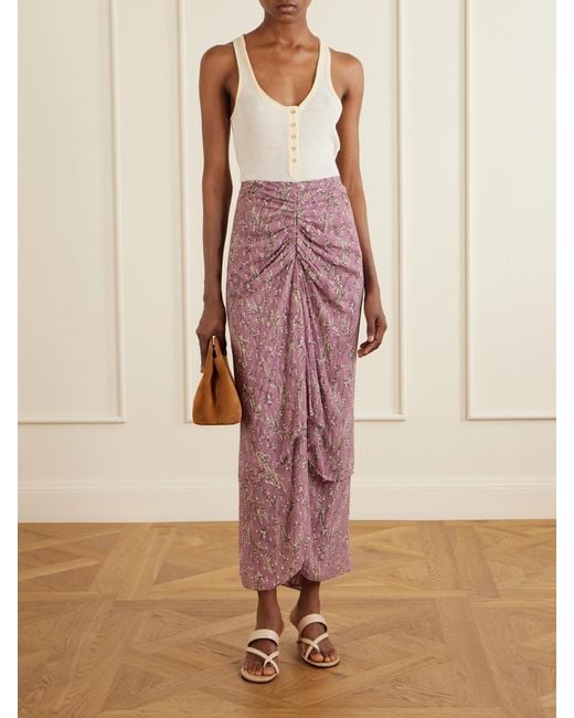 Veronica Beard Pink Sira Ruffled Floral-Print Metallic Maxi Skirt
