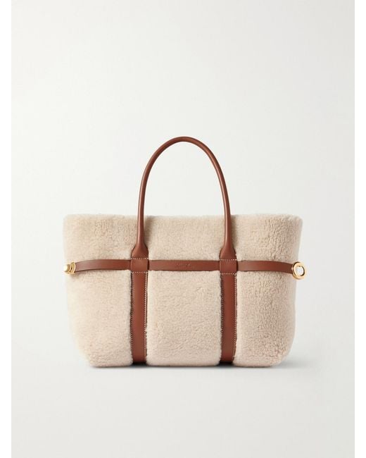 Loro Piana Natural Ghiera Small Leather-Trimmed Cashmere And Silk-Blend Fleece Tote
