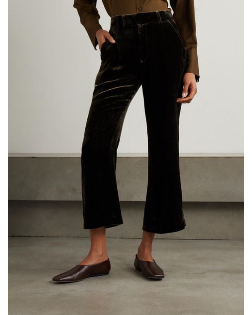FRAME Black Cropped Velvet Flared Pants