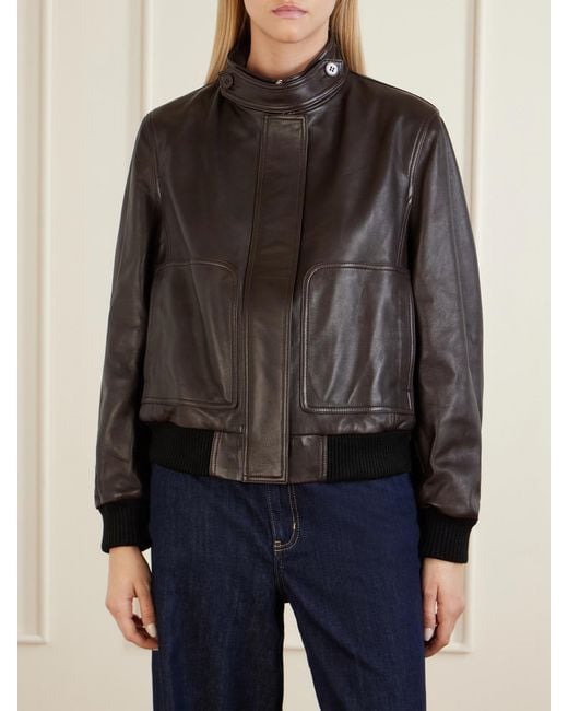Nour Hammour Black Rios Ribbed Leather Bomber Jacket