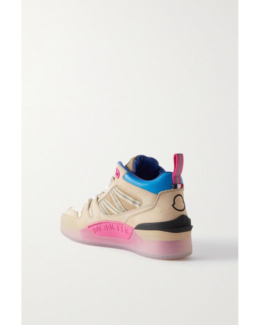 Moncler Pink Pivot Mid Leather And Ripstop-Trimmed Suede Sneakers