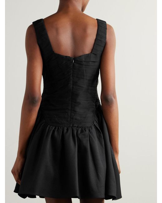 Abadia Black Kaia Ruched Chiffon And Twill Mini Dress