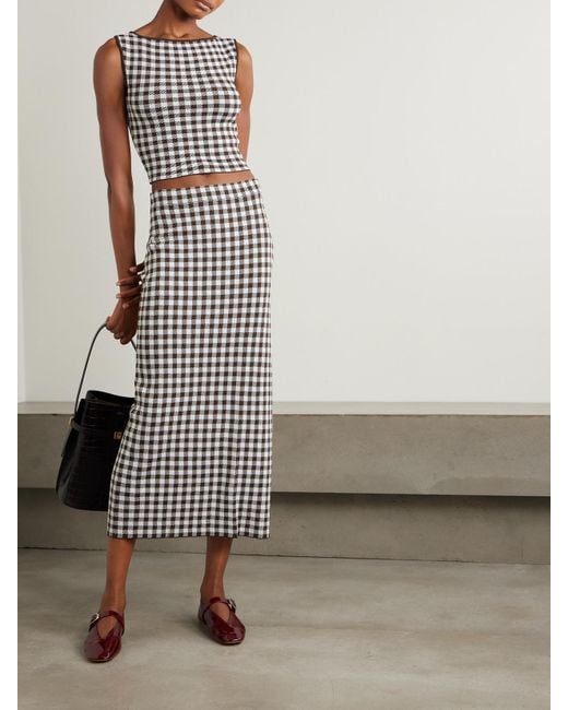 Staud Black Montgomery Verkürztes Oberteil Aus Jacquard-Strick Mit Gingham-Karo