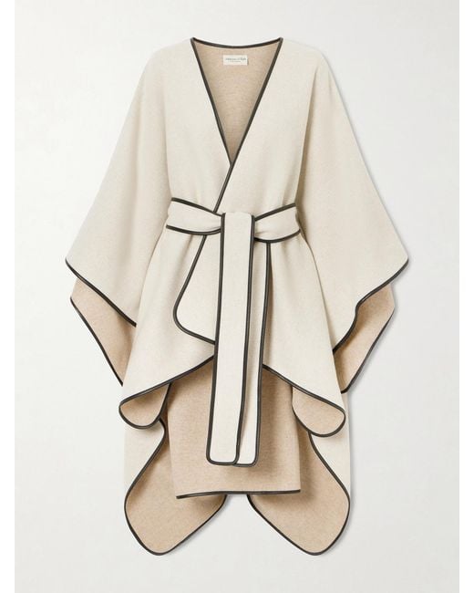 Johnstons Natural Belted Leather-Trimmed Wool And Cashmere-Blend Cape