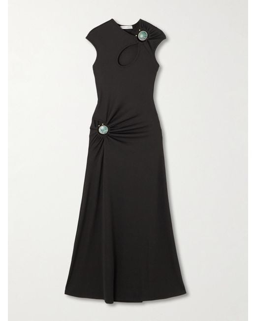 Christopher Esber Black Hollow Cutout Embellished Ribbed Jersey Maxi Dress