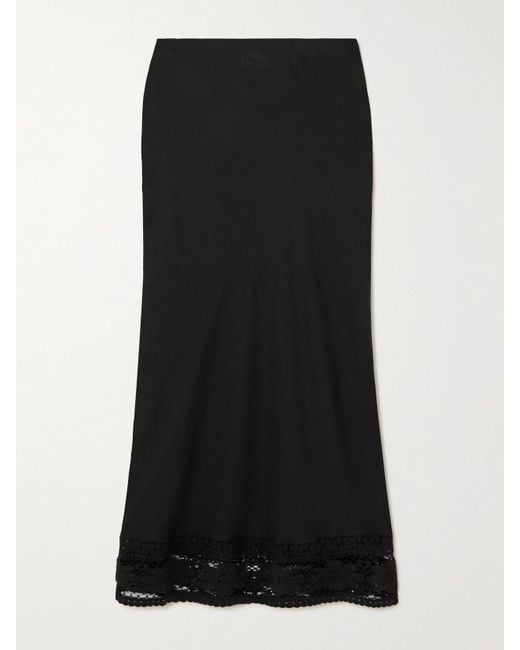 Rixo Black Magda Lace-Trimmed Linen And Cotton-Blend Midi Skirt