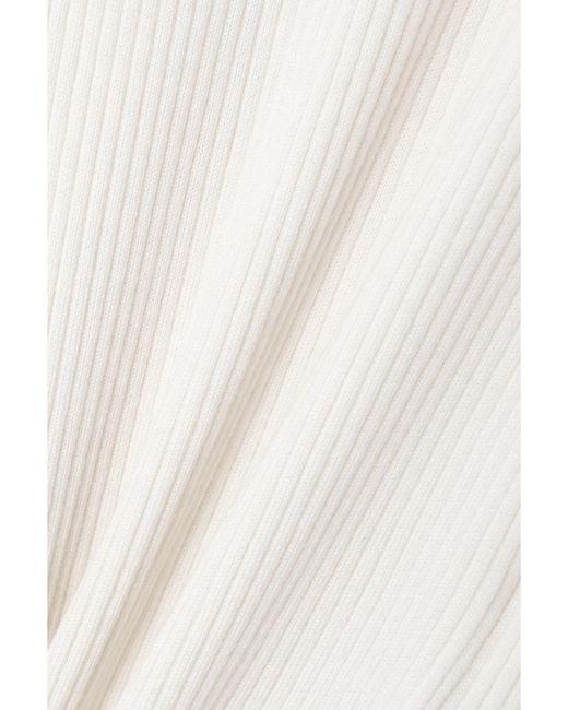 Chloé White Ribbed Wool-Blend And Pointelle-Knit Linen-Blend Top
