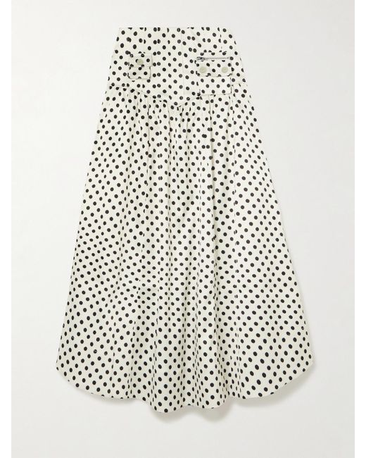 Ganni White Egret Polka-Dot Recycled-Satin Maxi Skirt