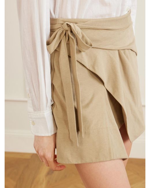Isabel Marant Natural Berenice Asymmetric Draped Cotton-Jersey Mini Wrap Skirt