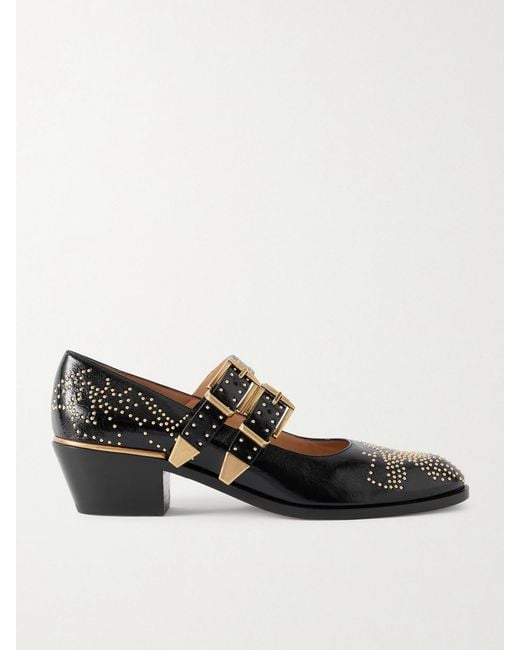 Chloé Black Susanna Studded Leather Mary Jane Pumps