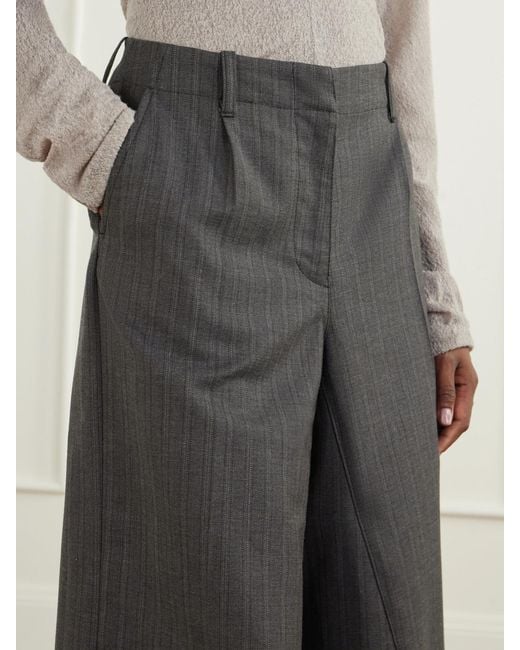 Our Legacy Gray Jumbo Distressed Pleated Striped Cotton And Wool-Blend Shorts