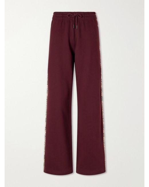 Burberry Red Jodie Checked Cotton-Jersey Straight-Leg Track Pants