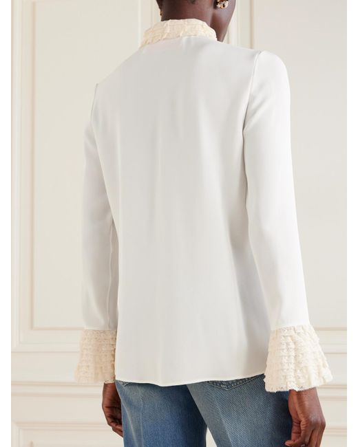 Valentino Garavani White Lace-Trimmed Silk-Georgette Shirt