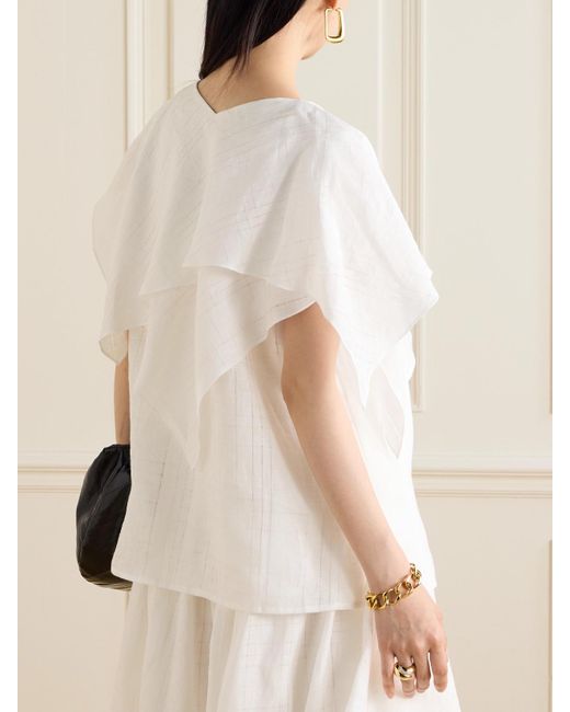 Salon 1884 White Net Sustain Mira Draped Layered Linen Top