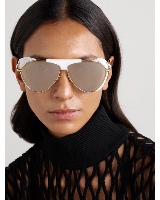 Alaïa Womens Natural AviatorStyle LeatherTrimmedTone Sunglasses