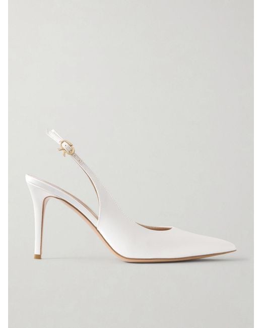 Gianvito Rossi White Ribbon 85 Satin Slingback Pumps