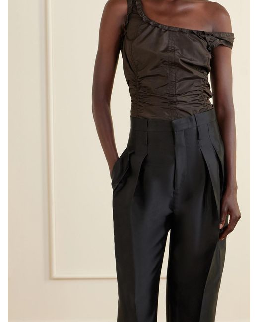 Bottega Veneta Black Pleated Twill Straight-Leg Pants