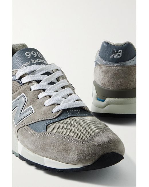 New Balance Made In Usa 998 Core Rubber-trimmed Leather, Mesh And Suede  Sneakers in Gray | Lyst