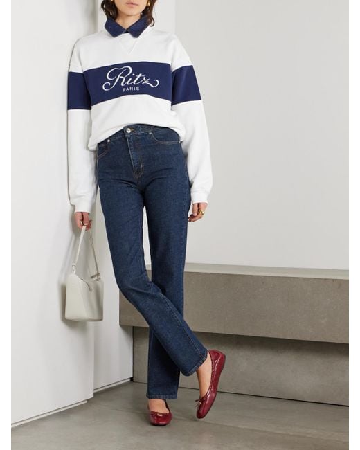 FRAME Blue Ritz Paris The Ruler Hoch Sitzende Jeans Mit Geradem Bein Und Verzierungen