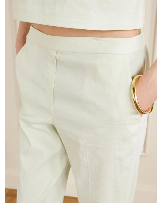 Theory White Treeca Linen-Blend Straight-Leg Pants