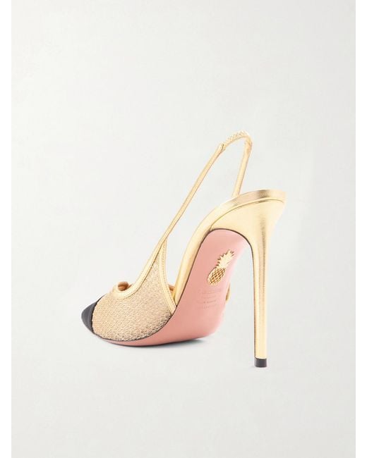 Aquazzura Natural Gia 105 Leather-Trimmed Mesh And Grosgrain Slingback Pumps