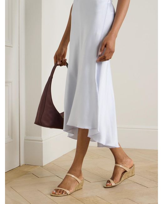 Stuart Weitzman Natural Aleena Patent-Leather Wedge Sandals