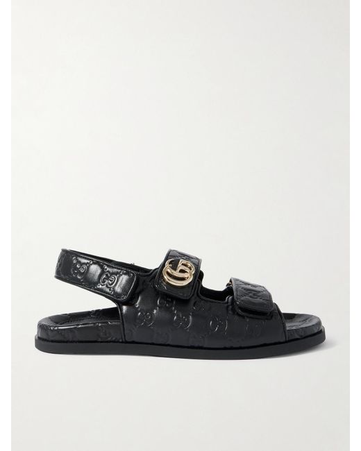 Gucci Black New Marmont Gg Sandalen Aus Geprägtem Leder