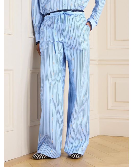 Gucci Blue Hose Mit Weitem Bein Aus Gestreifter Baumwollpopeline