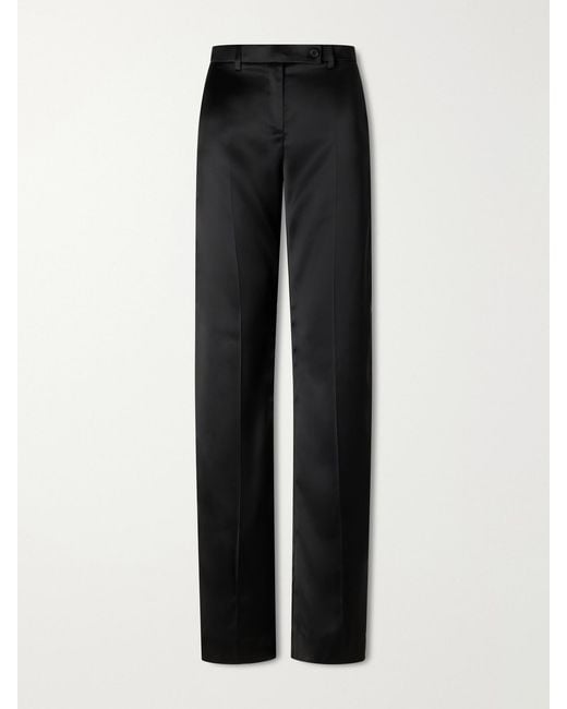 Khaite Black Hunter Pleated Satin Straight-Leg Pants