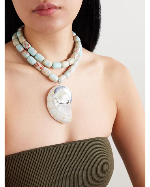 Julietta Blue Nautilus Rhodium-Plated, Resin, Agate And Shell Necklace
