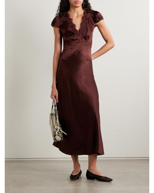 Doen Purple Coraline Maxikleid Aus Seidensatin Mit Schnurgebundenen Spitzenbesätzen